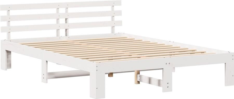 VidaXL Bedframe met hoofdbord Wit 140x200 cm Massief dennenhout - Foto 2