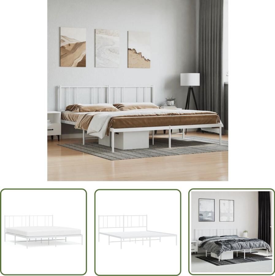 VidaXL Bedframe Met Hoofdbord Wit 180x200 cm Klassieke Bed Frame Metalen Bedframe Houten Bedframe Tweepersoons Bed King Size Bed Boxspring Bed Met Hoofdbord Bed Zonder Hoofdbord Witte Bed Frame - Foto 2