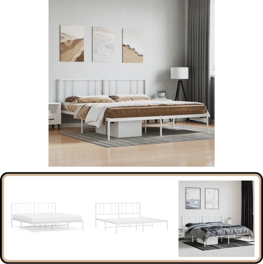 VidaXL Bedframe Met Hoofdbord Wit 180x200 cm Klassieke Bed Frame Metalen Bedframe Houten Bedframe Tweepersoons Bed King Size Bed Boxspring Bed Met Hoofdbord Bed Zonder Hoofdbord Witte Bed Frame