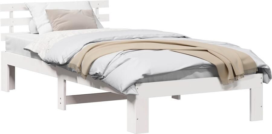 VidaXL Bedframe met hoofdbord Wit 80x200 cm Massief Vurenhout
