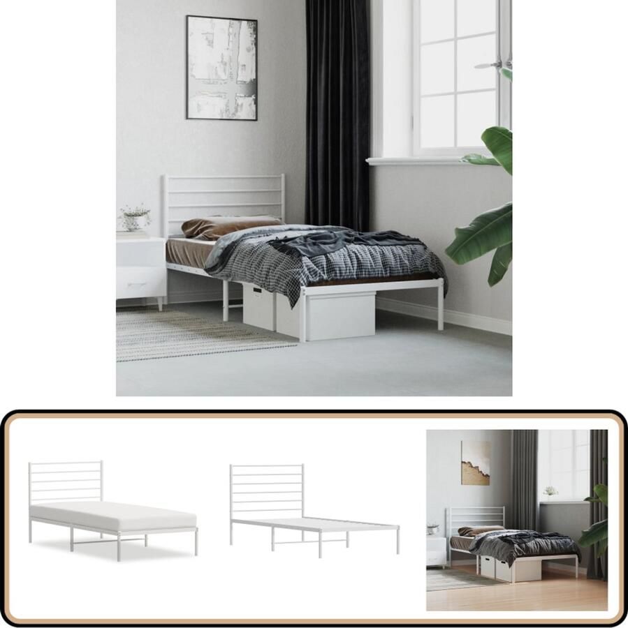 VidaXL Bedframe Met Hoofdbord Wit 90x190 cm Robuust Bed Frame Klassiek Bed Houten Bed Wit Bed Enkelpersoonlig Bed