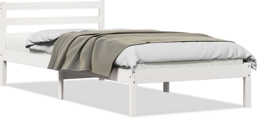 VidaXL Bedframe met hoofdeinde Wit 210 x 90 cm Massief grenenhout - Foto 2