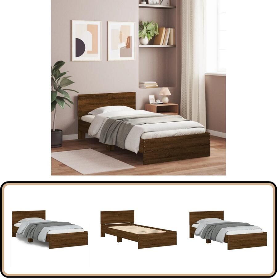 VidaXL Bedframe met hoofdbord zonder matras bruin eiken 100x200 cm