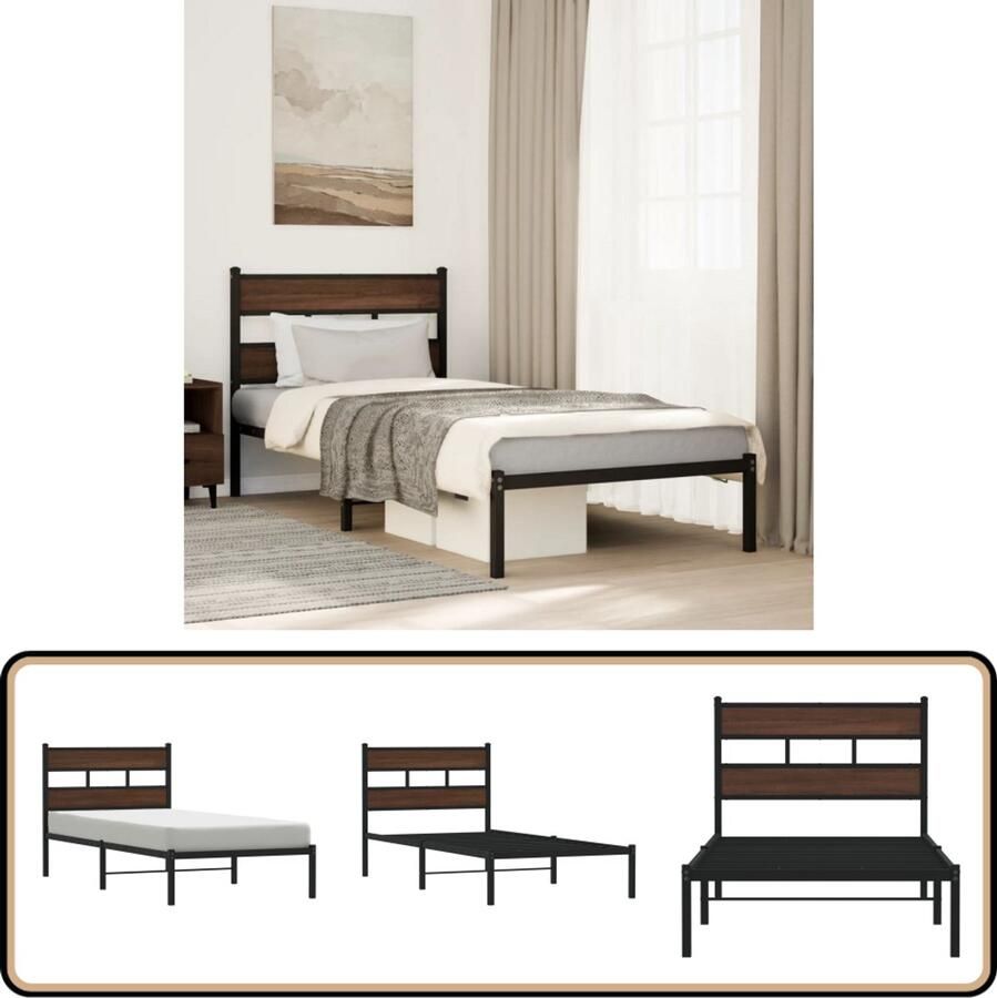 VidaXL Bedframe met hoofdbord zonder matras bruin eiken 100x200 cm
