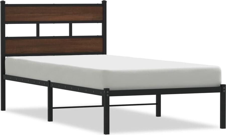 VidaXL Bedframe met hoofdbord zonder matras bruin eiken 107x203 cm