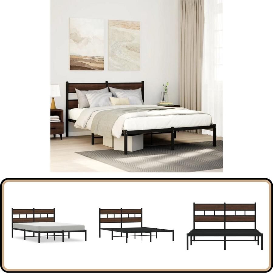 VidaXL Bedframe met hoofdbord zonder matras bruin eiken 137x190 cm