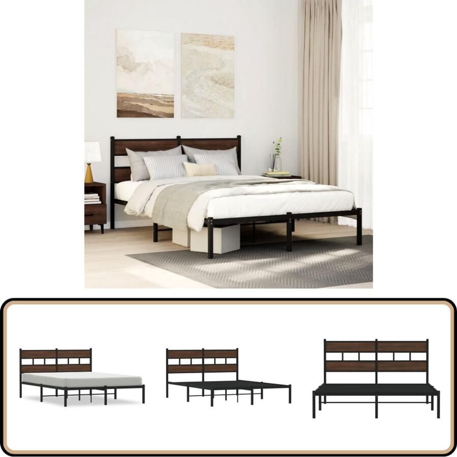 VidaXL Bedframe met hoofdbord zonder matras bruin eiken 140x200 cm