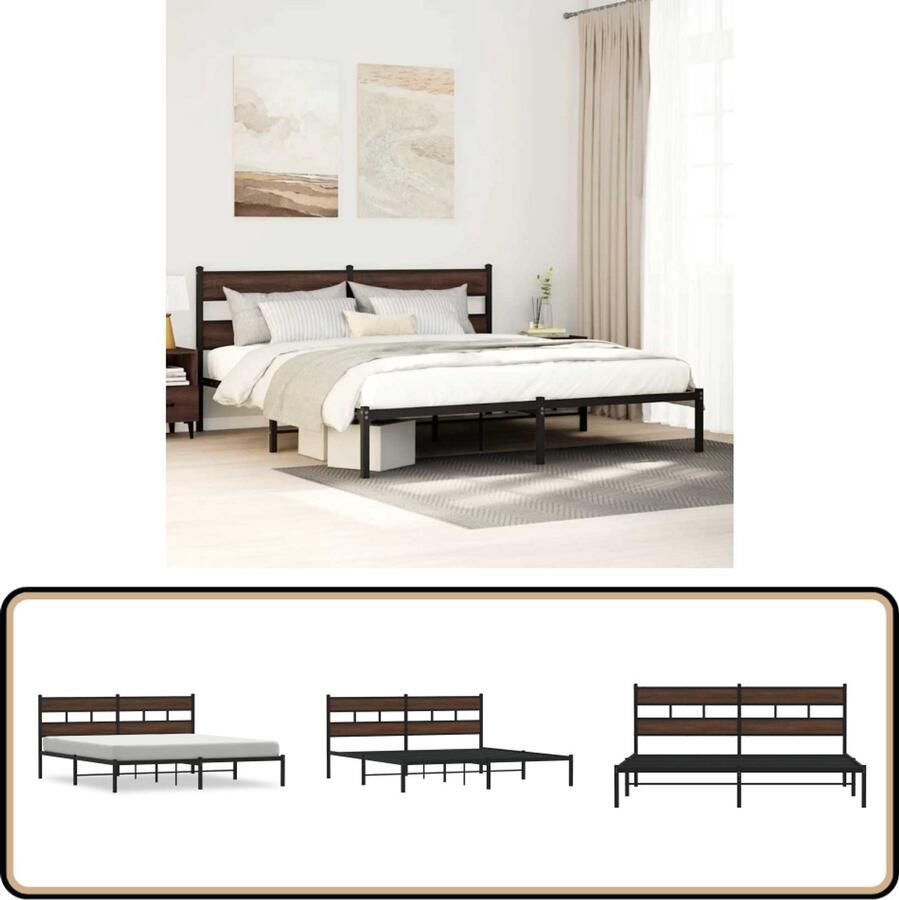 VidaXL Bedframe met hoofdbord zonder matras bruin eiken 180x200 cm