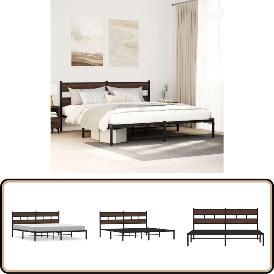 VidaXL Bedframe met hoofdbord zonder matras bruin eiken 200x200 cm