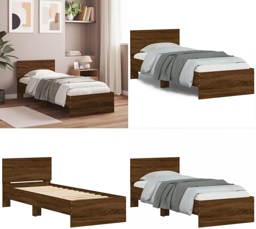VidaXL Bedframe met hoofdbord zonder matras bruin eikenkleur 75x190 cm Bedframe Bedframes Bed Bedbodem
