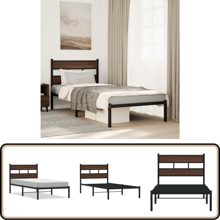 VidaXL Bedframe met hoofdbord zonder matras bruin eikenkleur 90x200 cm
