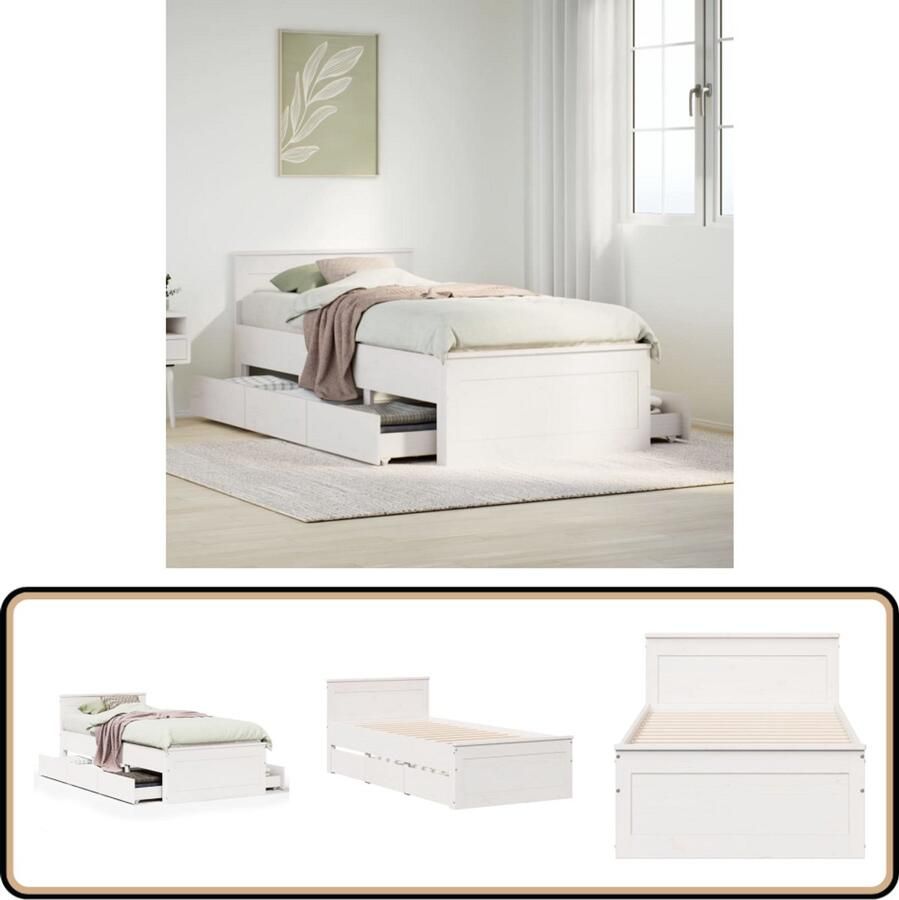VidaXL Bedframe met hoofdbord zonder matras grenenhout wit 75x190 cm