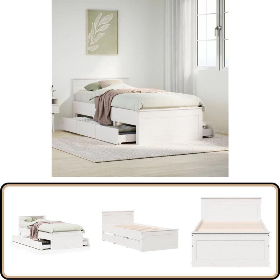 VidaXL Bedframe met hoofdbord zonder matras grenenhout wit 90x190 cm