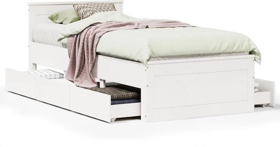 VidaXL Bedframe met hoofdbord zonder matras grenenhout wit 90x190 cm