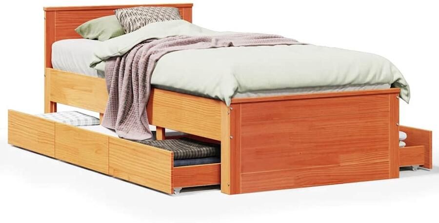 VidaXL Bedframe met hoofdbord zonder matras hout wasbruin 75x190 cm