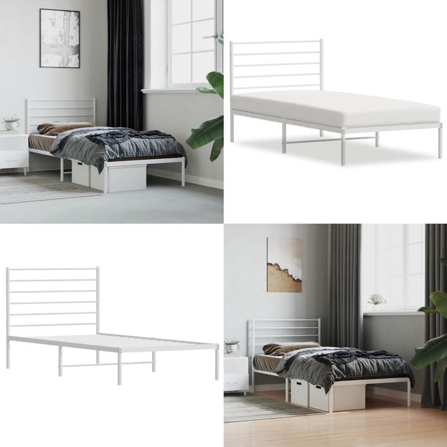 VidaXL Bedframe met hoofdbord zonder matras metaal wit 75x190 cm Bedframe Bedframes Eenpersoonsbed Bed