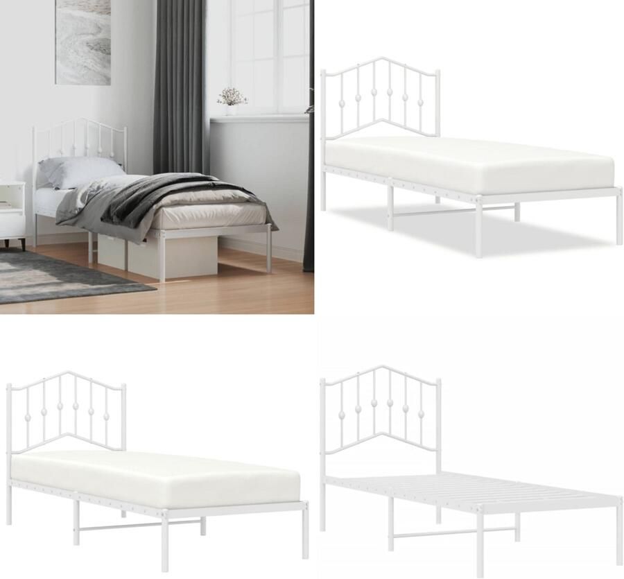 VidaXL Bedframe met hoofdbord zonder matras metaal wit 75x190 cm Bedframe Bedframes Eenpersoonsbed Bed