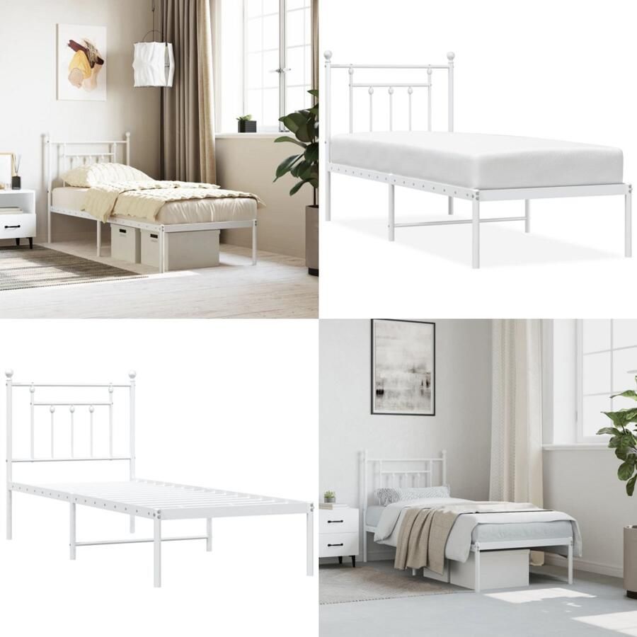 VidaXL Bedframe met hoofdbord zonder matras metaal wit 75x190 cm Bedframe Bedframes Eenpersoonsbed Bed