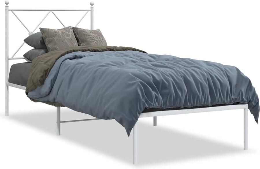 VidaXL Bedframe met hoofdbord zonder matras metaal wit 75x190 cm