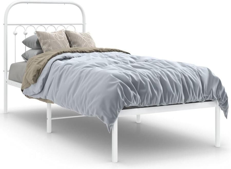 VidaXL Bedframe met hoofdbord zonder matras metaal wit 75x190 cm - Foto 4
