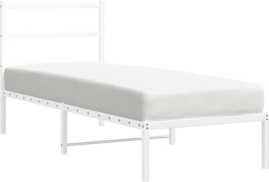 VidaXL Bedframe met hoofdbord zonder matras metaal wit 75x190 cm - Foto 6