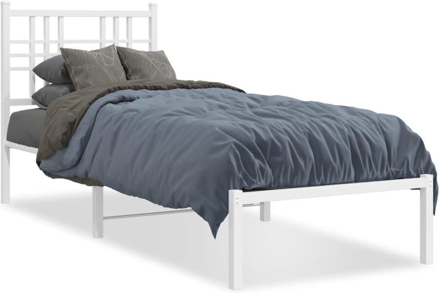 VidaXL Bedframe met hoofdbord zonder matras metaal wit 75x190 cm - Foto 7