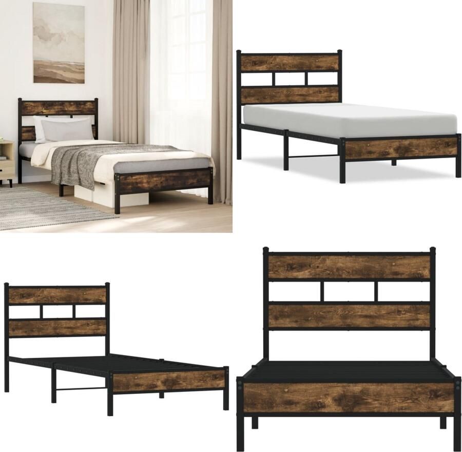 VidaXL Bedframe met hoofdbord zonder matras sonoma eiken 100x200 cm Bedframe Bedframes Eenpersoonsbed Bed