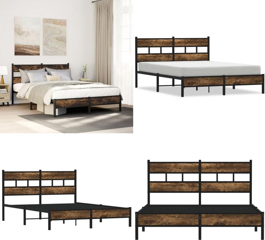 VidaXL Bedframe met hoofdbord zonder matras sonoma eiken 140x200 cm Bedframe Bedframes Tweepersoonsbed Bed