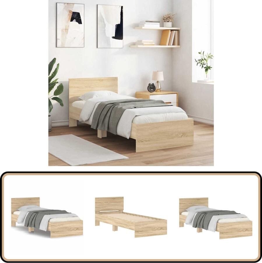 VidaXL -Bedframe-met-hoofdbord-bewerkt-hout-sonoma-eiken-75x190-cm - Foto 2