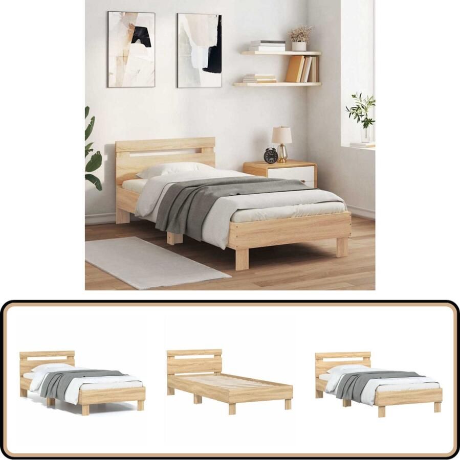 VidaXL Houten Bed Frame Bedframe met hoofdbord zonder matras sonoma eiken 75x190 cm Bed Met Hoofdbord Sonoma Eiken Tweepersoonsbed