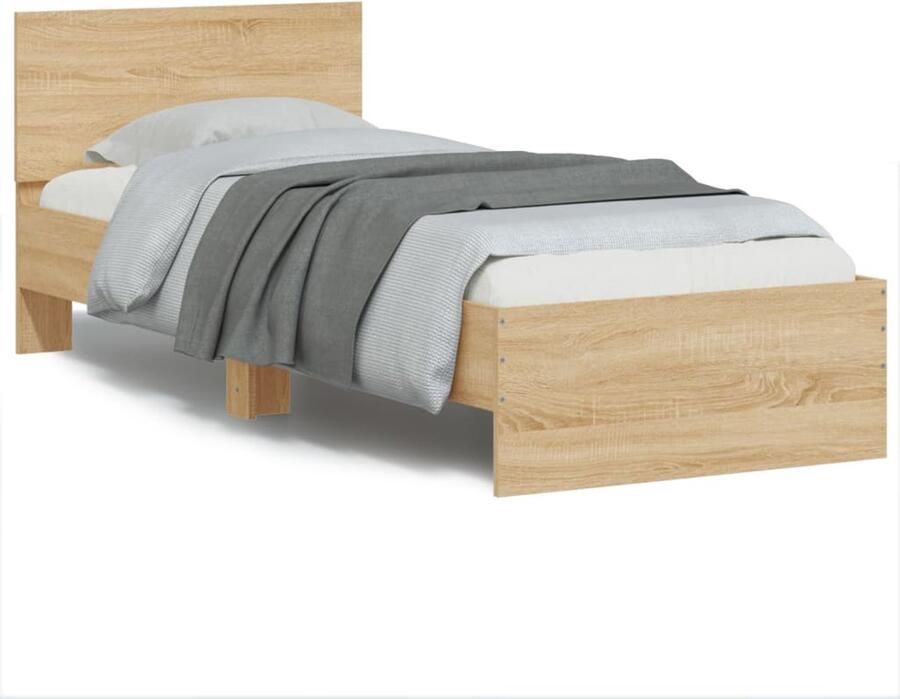 VidaXL -Bedframe-met-hoofdbord-bewerkt-hout-sonoma-eiken-75x190-cm - Foto 3