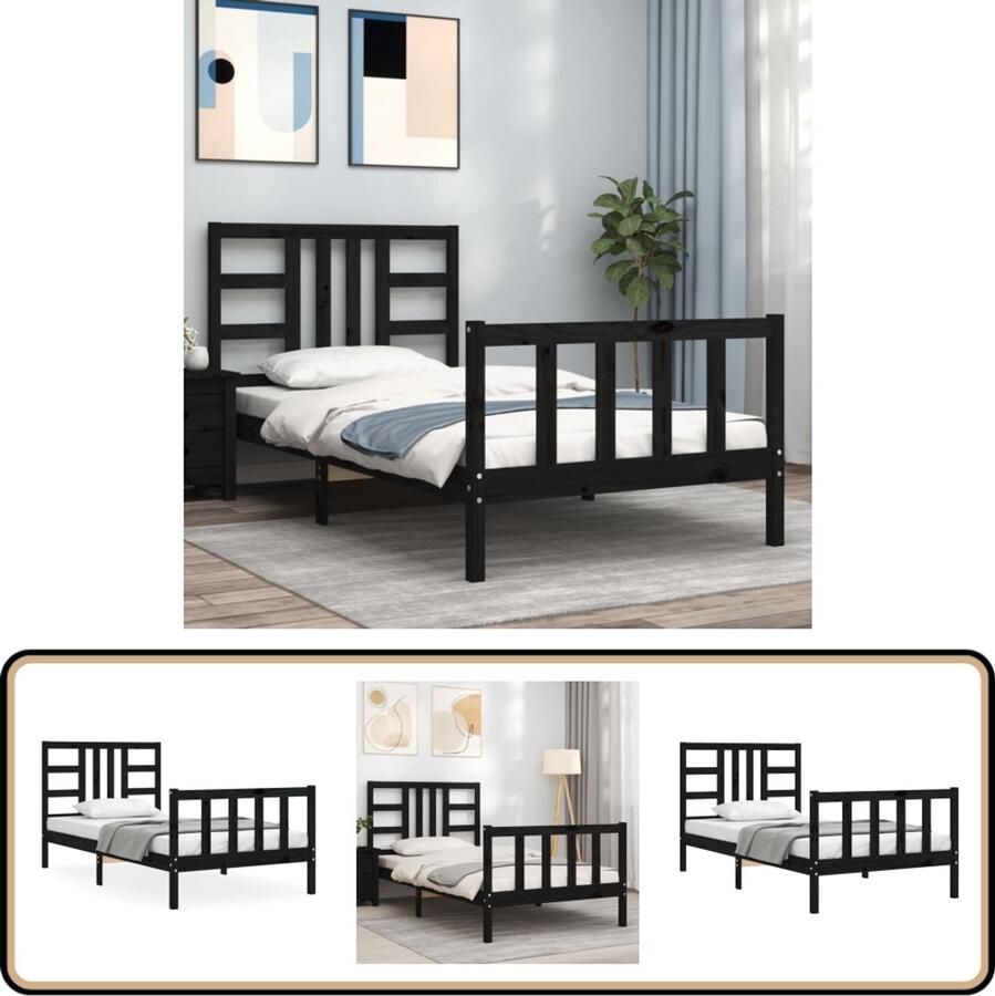 VidaXL Bedframe met hoofdbord Zwart 90x200 cm Massief Grenenhouten Bed Frame Zwarte Bed Frame Hoofd- En Voetbord Tweepersoons Bed Eenpersoons Bed