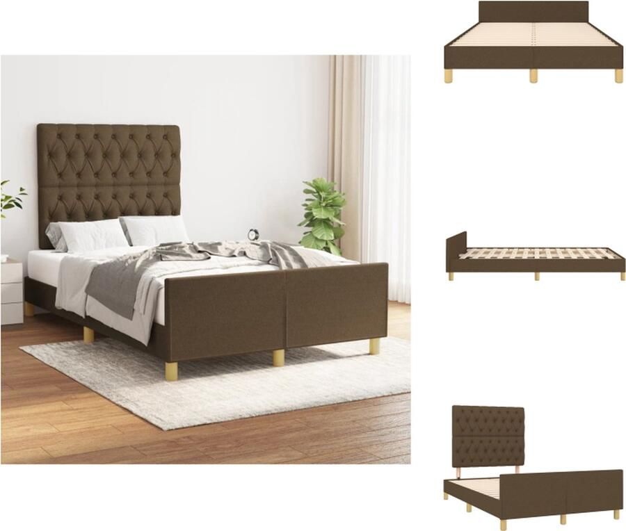 VidaXL Bedframe Met Hoofdeinde Bedframes Met Hoofdeindes Bed Slaapmeubel Bedframe met hoofdeinde stof donkerbruin 120x200 cm - Foto 7