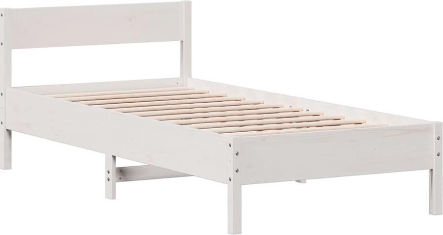 VidaXL -Bedframe-met-hoofdeinde-100x200-cm-massief-grenenhout-wit - Foto 2