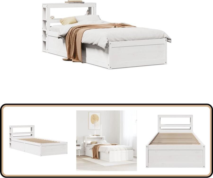 VidaXL Bedframe met hoofdeinde 100x200 cm massief grenenhout wit