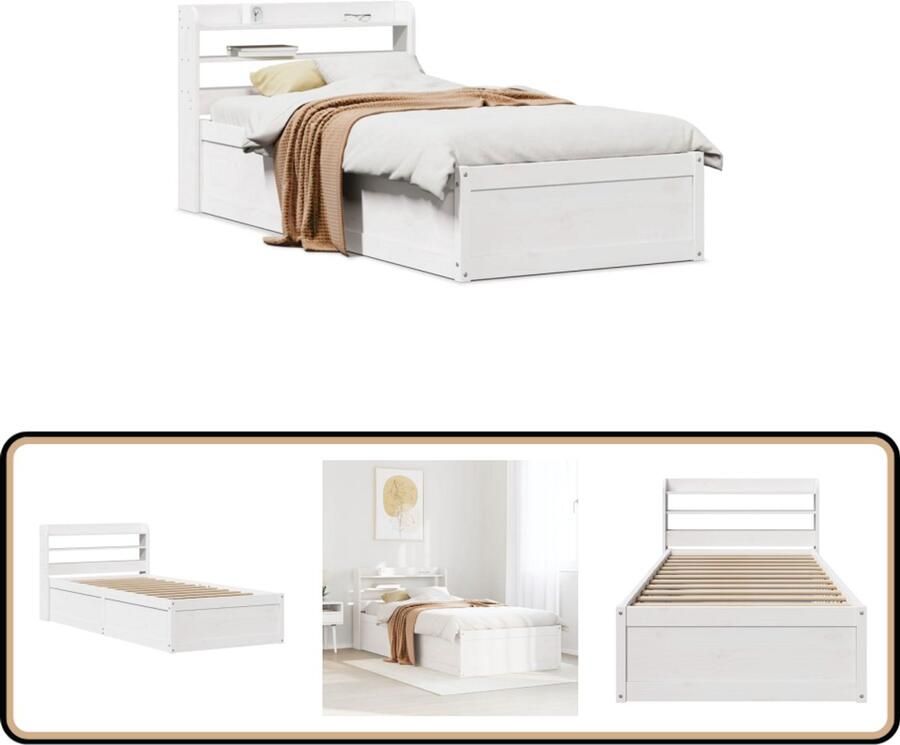 VidaXL Bedframe met hoofdeinde 100x200 cm massief grenenhout wit