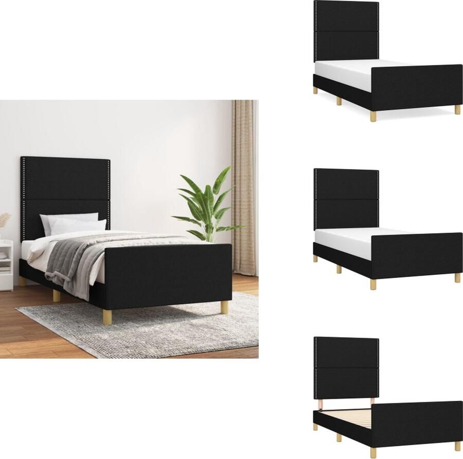 VidaXL Bedframe Hoofdbord Verstelbare Hoogte Ondersteunende Poten Multiplex Lattenbodem Comfortabele Ondersteuning Zwart Bed