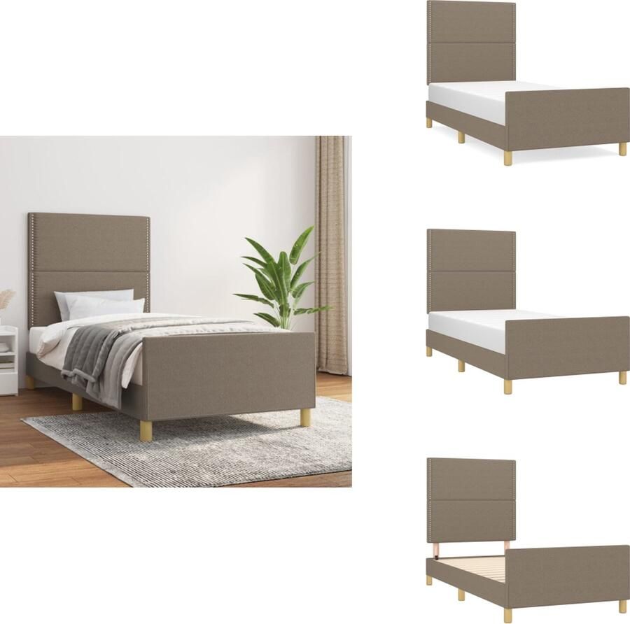 The Living Store Bedframe met Hoofdeinde Taupe 203 x 93 x 118 128 cm Geschikte matras- 90 x 200 cm Bed Frame Bedhead Tweepersoonsbed Taupeculier Houten Bed - Foto 2