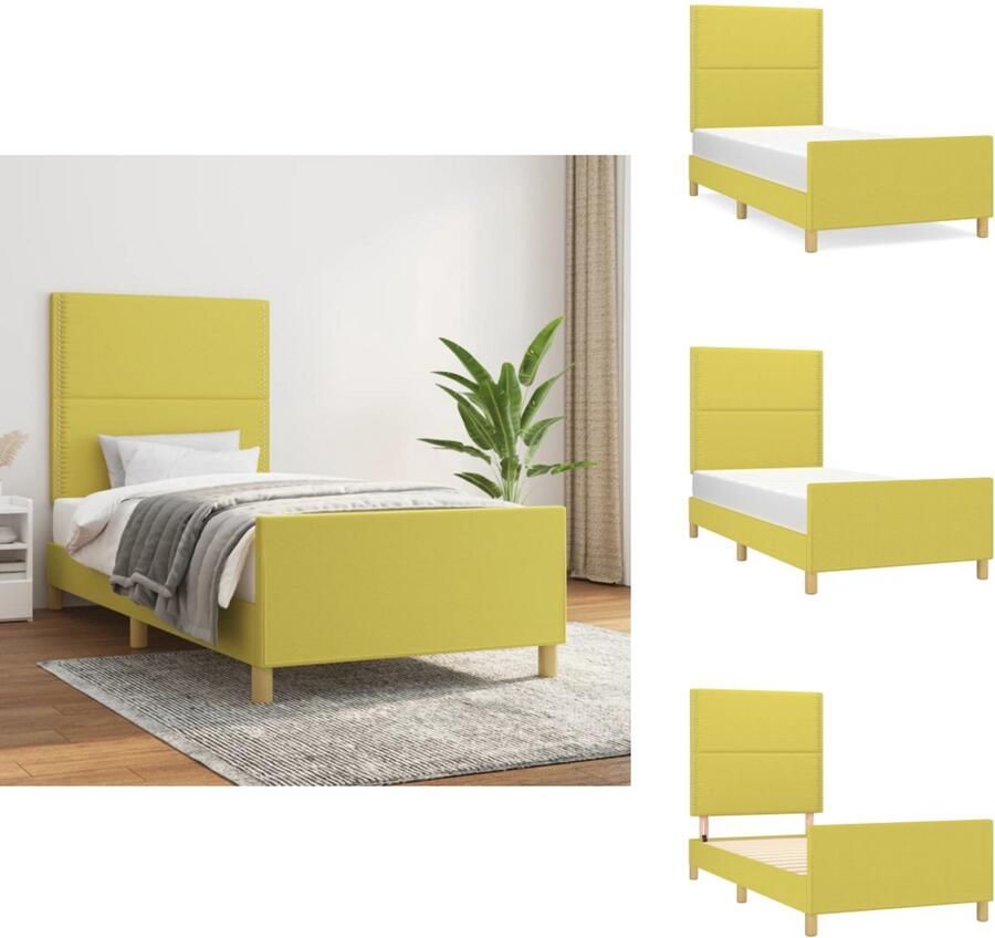 VidaXL Bedframe Groen 203 x 83 x 118 128 cm Met verstelbaar hoofdeind Duurzaam materiaal Stabiele poten Multiplex lattenbodem Bed