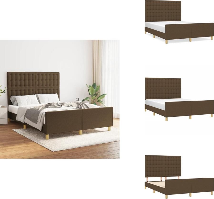 VidaXL Bedframe Donkerbruin 203 x 146 x 118 128 cm Geschikt voor matras 140 x 200 cm Verstelbaar hoofdeinde Stabiele poten Multiplex lattenbodem Comfortabele ondersteuning Montagehandleiding inbegrepen Bed