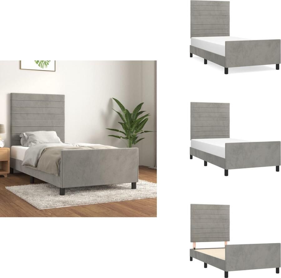 VidaXL Bedframe fluweel verstelbare hoogte ondersteunende poten multiplex lattenbodem comfortabele ondersteuning lichtgrijs 203 x 103 x 118 128 cm geschikt voor 100 x 200 cm matras Bed