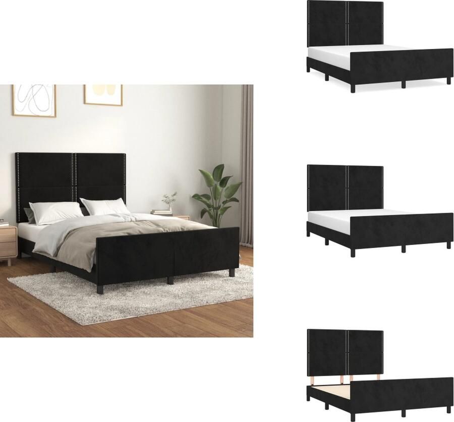 VidaXL Bedframe Velvet Verstelbare Hoogte Ondersteunende Poten Multiplex Lattenbodem Comfortabele Ondersteuning Kleur- Zwart Afmetingen- 203 x 146 x 118 128 cm Geschikte Matras- 140 x 200 cm (matras niet inbegrepen) Bed