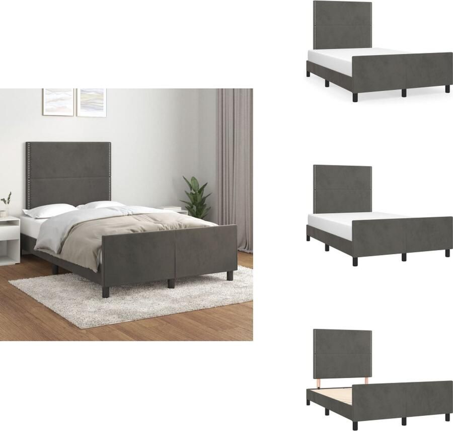 VidaXL Bedframe Donkergrijs Fluweel 203x126 cm Verstelbaar hoofdeinde Stabiele poten Multiplex lattenbodem Comfortabele ondersteuning Matras niet inbegrepen Bed