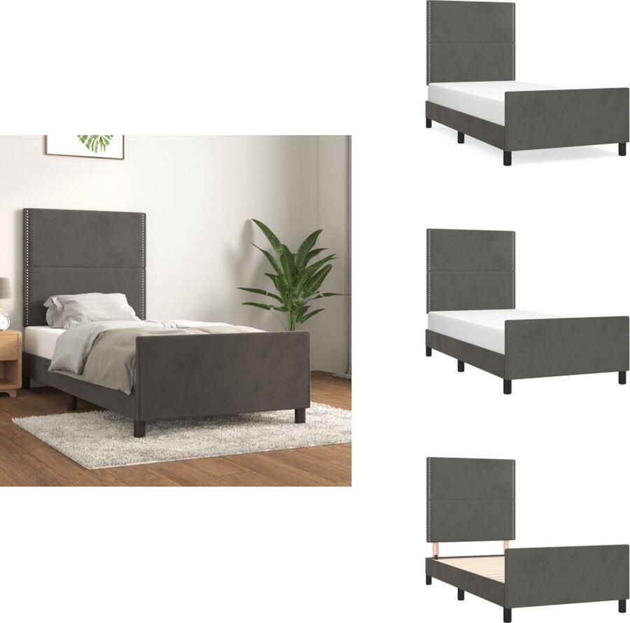 The Living Store Bedframe Donkergrijs fluweel Verstelbare hoogte Ondersteunende poten Multiplex lattenbodem Comfortabele ondersteuning 203 x 103 x 118 128 cm Bed Frame Donkere Kleuren Fluweel Bed Tweepersoons Bed Boxspring Bed