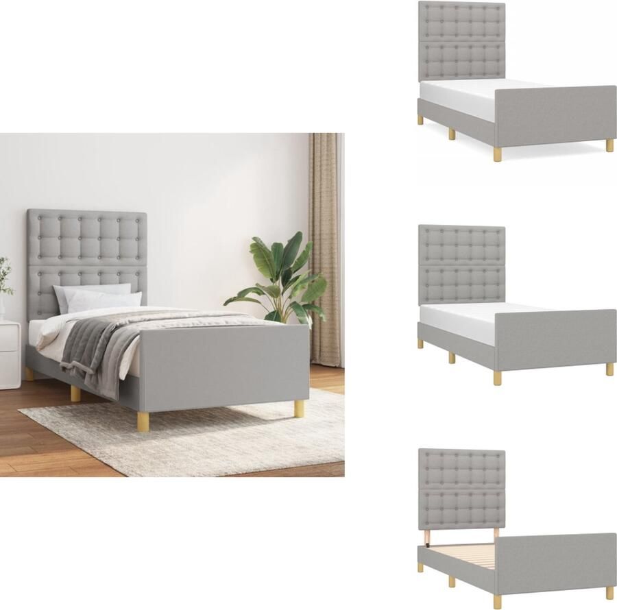 VidaXL Bedframe Lichtgrijs 203 x 103 x 118 128 cm Verstelbaar hoofdeind Stabiele poten Multiplex lattenbodem Comfortabele ondersteuning Bed