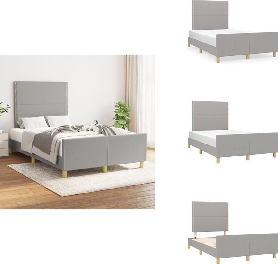 VidaXL bedframe met hoofdeinde lichtgrijs 203 x 126 x 118 128 cm geschikt voor matras 120 x 200 cm verstelbaar hoofdbord stevige poten multiplex lattenbodem comfortabele ondersteuning Bed