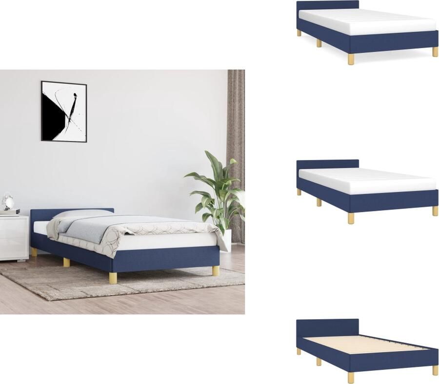 VidaXL Bedframe Met Hoofdeinde Bedframes Met Hoofdeindes Bed Slaapmeubel Bedframe met hoofdeinde zonder matras 100x200 cm stof blauw