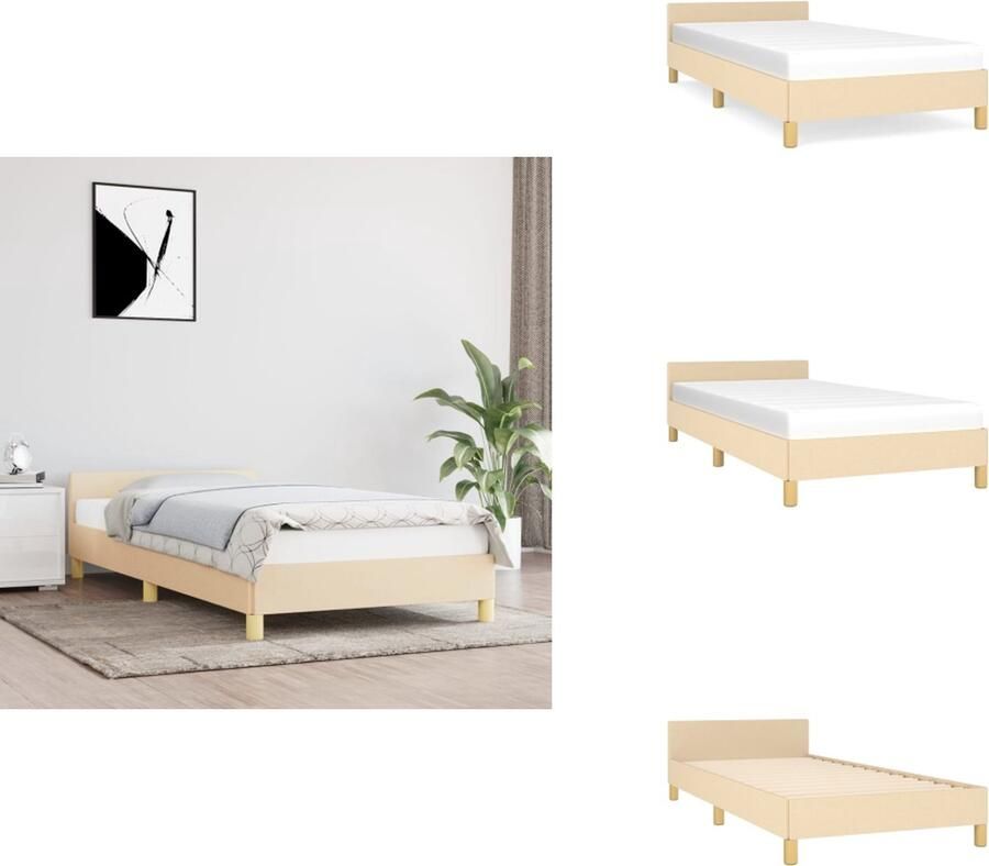 VidaXL Bedframe Met Hoofdeinde Bedframes Met Hoofdeindes Bed Slaapmeubel Bedframe met hoofdeinde zonder matras 90x190 cm stof crème