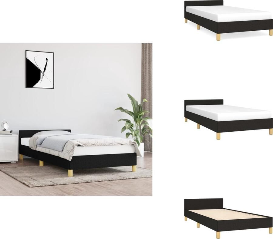 The Living Store Bedframe zonder matras 100x200 cm stof zwart Bed Frame Slaapcomfort Tweepersoons Bed Zwarte Bedbank Hoofdeinde - Foto 4