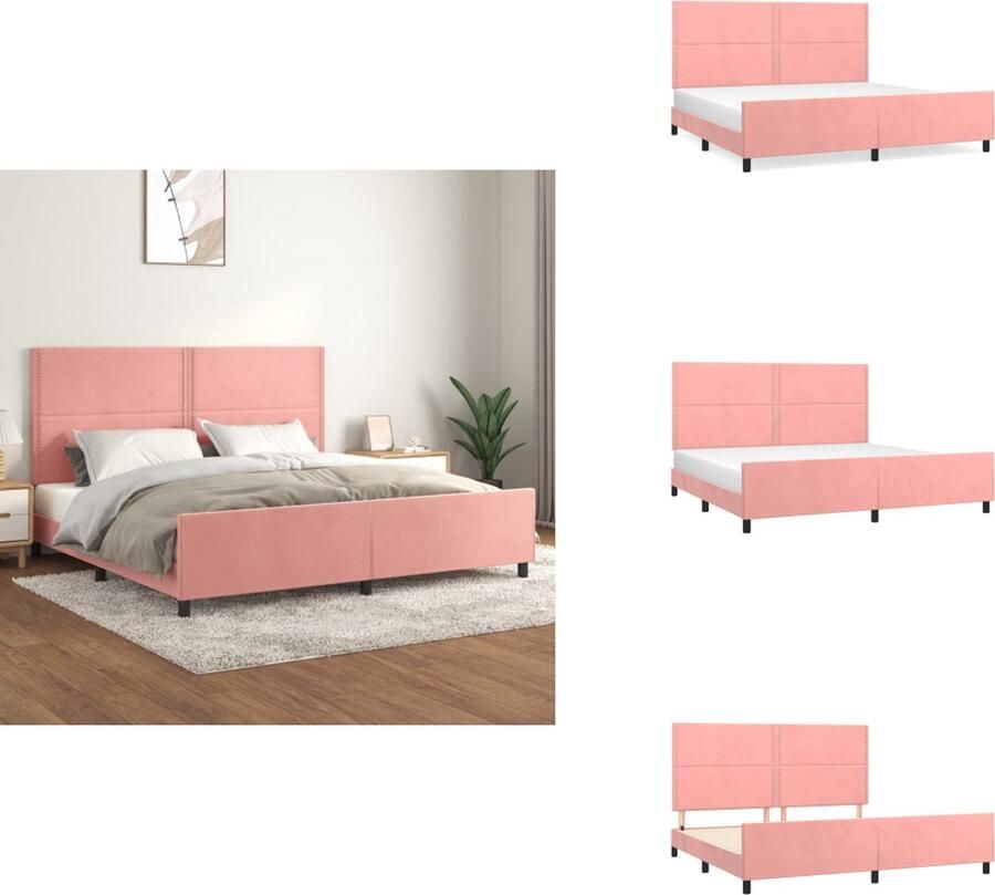 VidaXL Bedframe Fluweel Verstelbaar Ondersteunende poten Multiplex lattenbodem Comfortabele ondersteuning Roze Afmetingen- 203 x 206 x 118 128 cm Geschikte matras- 200 x 200 cm Levering inclusief hoofd- en voeteneind Bed - Foto 2